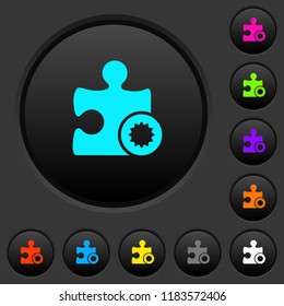 Certified plugin dark push buttons with vivid color icons on dark grey background