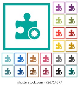 Certified plugin flat color icons with quadrant frames on white background