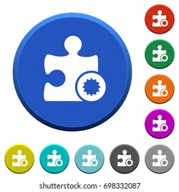 Certified plugin round color beveled buttons with smooth surfaces and flat white icons