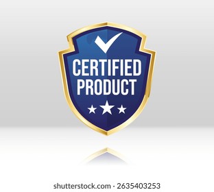 Certified Product Creative Badge Idea, Stylist and elegant golden shield design. Recommended for adding a stylish, high-end look to packaging, branding, and marketing.