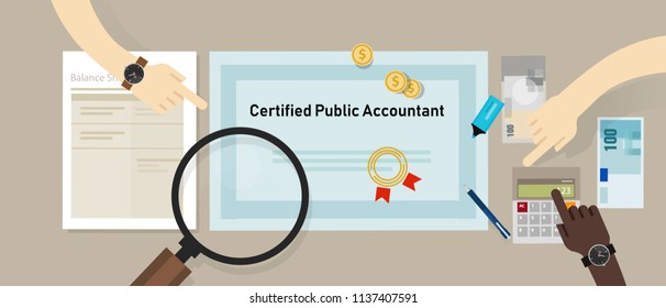 Certified public accountant CPA paper on a table. Business concept of accountant education certification. vector