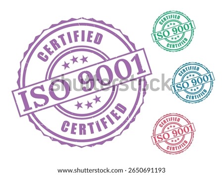 Certified Quality Assurance Stamp Pack, ISO 9001 Label Icons
