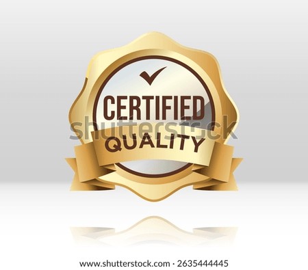 Certified Quality Creative Badge Idea, Stylist and elegant golden shield design. Recommended for adding a stylish, high-end look to packaging, branding, and marketing.