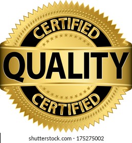 Certified quality golden label, vector illustration 