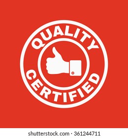 The certified quality and thumbs up icon.  Approval, approbation, certification, accepted symbol. Flat Vector illustration