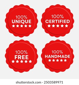 Certified red badge logo design for company training, unique, handmade, free badge certificates to determine based on criteria. Set bundle certify colorful vector illustration template.