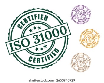 Certified Risk Management Seals, ISO 31000 Label Vector Collection