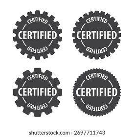 Conjunto de iconos de forma de engranaje de sello de goma redondo certificado