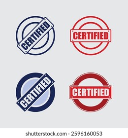 Certified rubber stamp set Grunge red black badge with certified text in frame or round Rectangular border Certification or seal icon logo design  illustration and idea