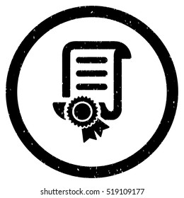 Certified Scroll Document grainy textured icon inside circle for overlay watermark stamps. Flat symbol with scratched texture.
