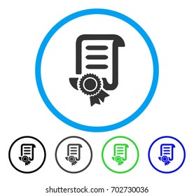 Certified Scroll Document rounded icon. Vector illustration style is a flat iconic symbol inside a circle, black, grey, blue, green versions. Designed for web and software interfaces.