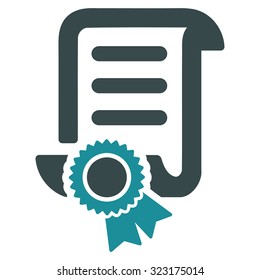 Certified Scroll Document vector icon. Style is bicolor flat symbol, soft blue colors, rounded angles, white background.