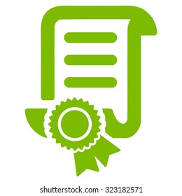 Certified Scroll Document vector icon. Style is flat symbol, eco green color, rounded angles, white background.