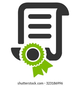 Certified Scroll Document vector icon. Style is bicolor flat symbol, eco green and gray colors, rounded angles, white background.