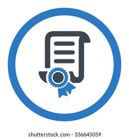 Certified Scroll Document vector icon. Style is bicolor flat rounded symbol, smooth blue colors, rounded angles, white background.