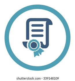 Certified Scroll Document vector icon. Style is bicolor flat rounded symbol, cyan and blue colors, rounded angles, white background.