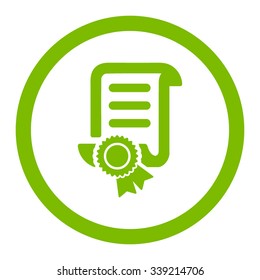 Certified Scroll Document vector icon. Style is flat rounded symbol, eco green color, rounded angles, white background.