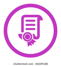 Certified Scroll Document vector icon. Style is flat rounded symbol, violet color, rounded angles, white background.