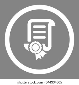 Certified Scroll Document vector icon. Style is flat rounded symbol, white color, rounded angles, gray background.