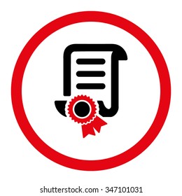 Certified Scroll Document vector icon. Style is bicolor flat rounded symbol, intensive red and black colors, rounded angles, white background.