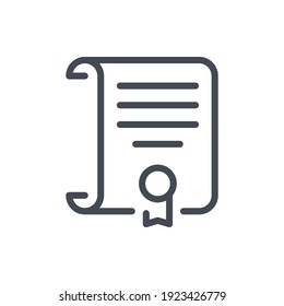 Certified scroll line icon. License and Certificate vector outline sign.