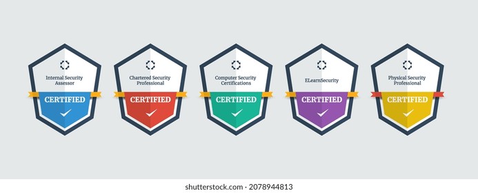 Certified Security Seal Logo Badge. Criteria Level Digital Certificate With Shield Logo Line. Vector Illustration Icon Secure Category Template.