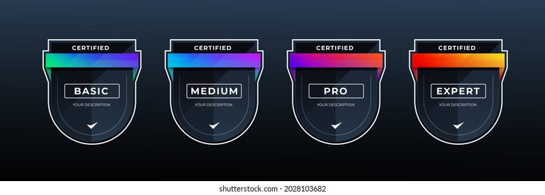Certified Shield Badge For Professional Business In Colorful Shape. Vector Game Certification Icon Template.
