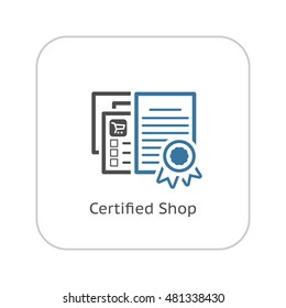 Certified Shop Icon. Flat Design. Isolated Illustration. App Symbol or UI element. Web Pages with Security Certificate.