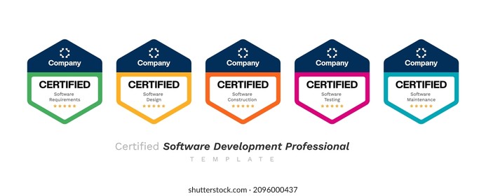 Plantilla de diseño de vectores profesionales de desarrollo de software certificado. Logo del distintivo de la compañía de certificados.