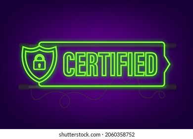 Vector de sello certificado aislado en fondo blanco. Icono de Neon