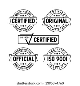 Certified stamps set. Original Certified Official ISO 9001 design collection. Vector illustration.