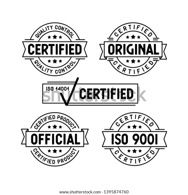 認定済みスタンプセット 元の認定済み公式iso 9001デザインコレクション ベクターイラスト のベクター画像素材 ロイヤリティフリー