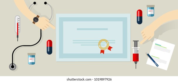 Certified Standard Medical Devices And Person Education In Health Care Hospital Seal On Paper Vector