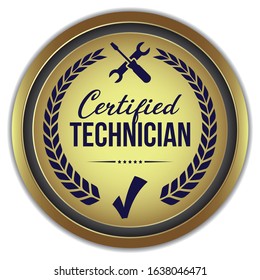 Certified Technician. Vector Golden Badge.