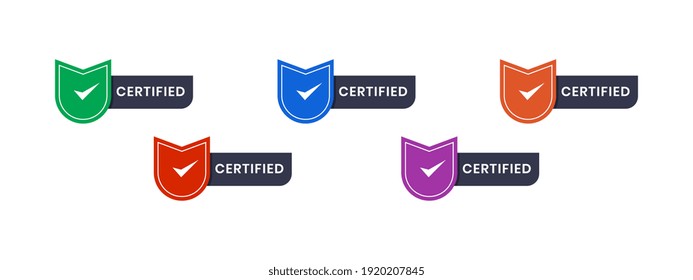 Certified text with icon shield vector illustration. Logo badge editable space text in colorful design. digital business sign design template.