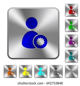 Certified user engraved icons on rounded square glossy steel buttons