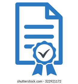 Certified vector icon. Style is bicolor flat symbol, smooth blue colors, rounded angles, white background.