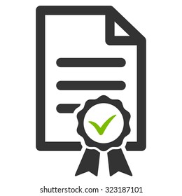 Certified vector icon. Style is bicolor flat symbol, eco green and gray colors, rounded angles, white background.