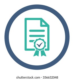 Certified vector icon. Style is bicolor flat rounded symbol, cobalt and cyan colors, rounded angles, white background.