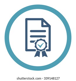 Certified vector icon. Style is bicolor flat rounded symbol, cyan and blue colors, rounded angles, white background.