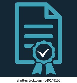 Certified vector icon. Style is bicolor flat symbol, blue and white colors, rounded angles, dark blue background.