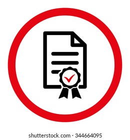 Certified vector icon. Style is bicolor flat rounded symbol, intensive red and black colors, rounded angles, white background.