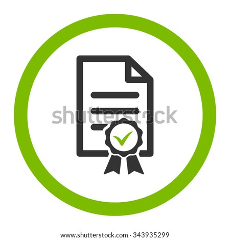 Certified vector icon. Style is bicolor flat rounded symbol, eco green and gray colors, rounded angles, white background.