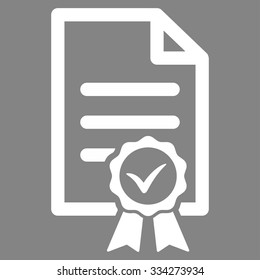 Certified vector icon. Style is flat symbol, white color, rounded angles, gray background.