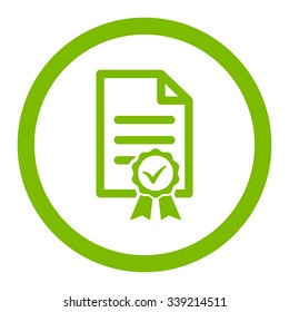 Certified vector icon. Style is flat rounded symbol, eco green color, rounded angles, white background.