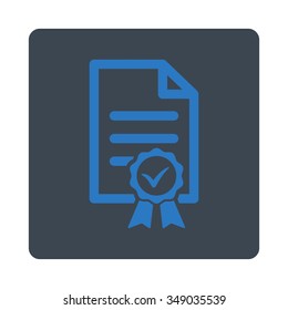 Certified vector icon. Style is flat rounded square button, smooth blue colors, white background.