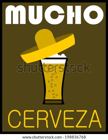 cerveza (beer) graphic design with mug of beer and sombrero