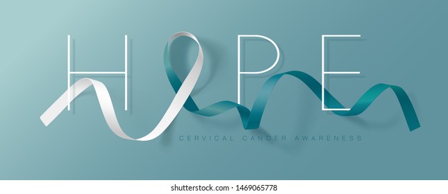 Diseño de afiche de caligrafía para la sensibilización sobre el cáncer cervical. Esperanza. Cinta real y blanca. Enero es el Mes de Concienciación sobre el Cáncer. Vector.