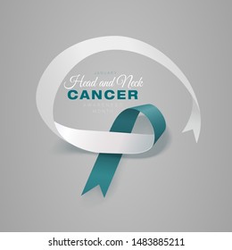 Cervical Cancer Awareness Calligraphy Poster Design. Realistic Teal and White Ribbon. January is Cancer Awareness Month. Vector. Illustration