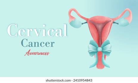 Cervical Cancer Awareness green butterfly web banner for support and health care. Template for Infographics for Websites Magazines. Flat Cancer Awareness Month. Vector illustration.